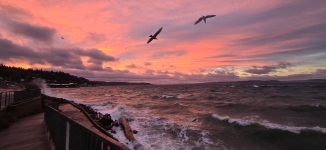 WEST SEATTLE WEATHER: King tide meets wind; rain takes break for rainbow