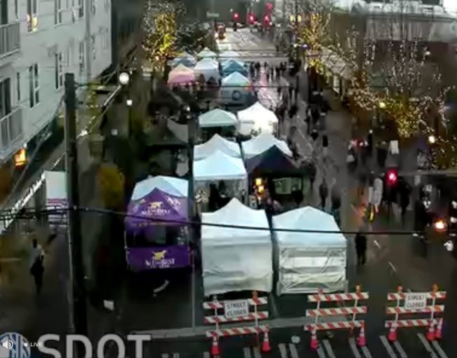 HAPPENING NOW: West Seattle Junction Tree Lighting festival, with Night Market