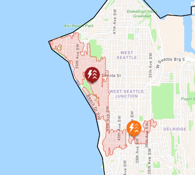 UPDATE: Power outage for almost 5,000 West Seattle customers. Plus, Junction tree down (but not the outage cause)