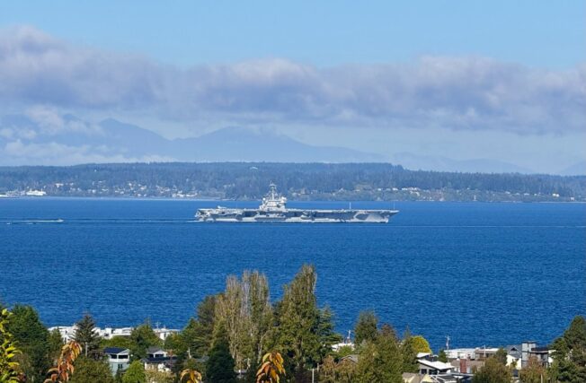 SEEN OFF WEST SEATTLE: Aircraft carrier USS Ronald Reagan outbound again